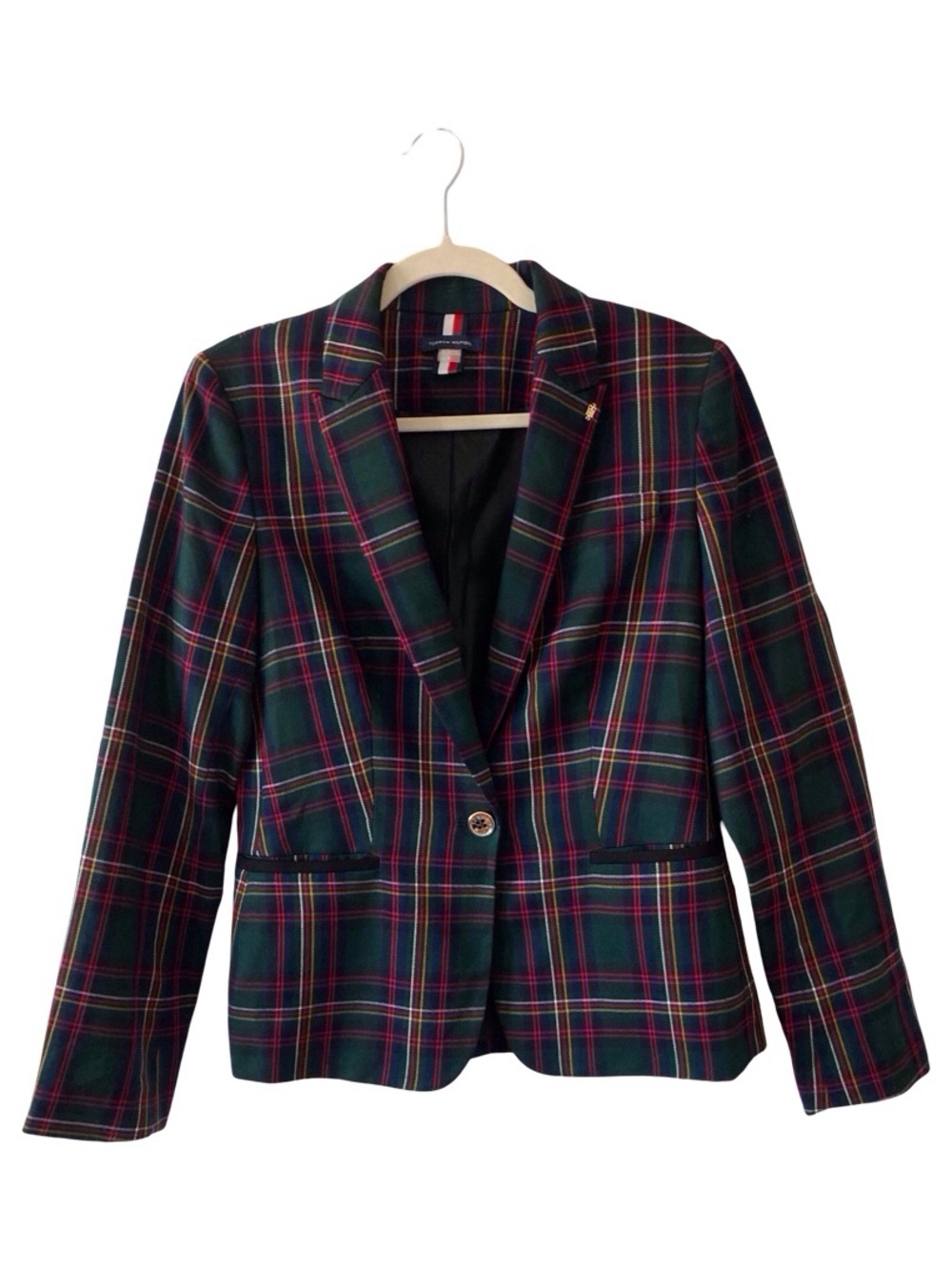 Vintage 90s Tommy Hilfiger Tartan Plaid Blazer Y2K Size 8 - Picture 8 of 16